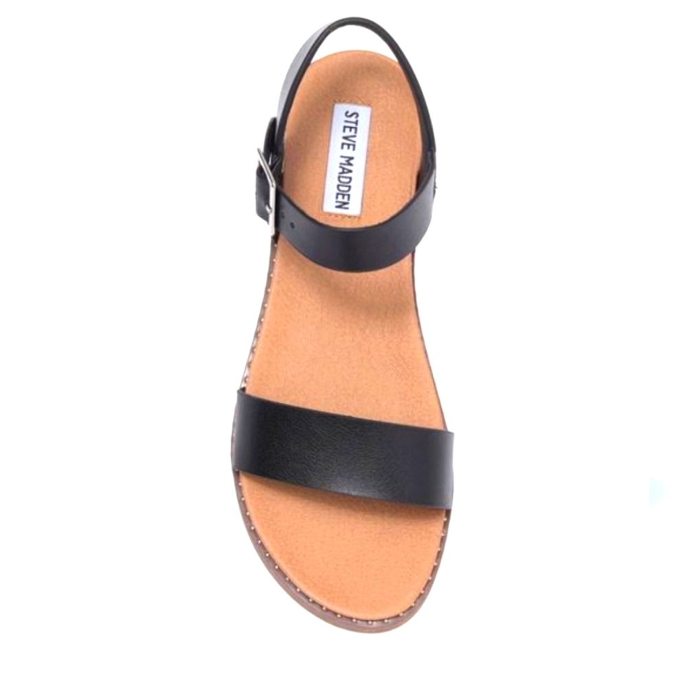 STEVE MADDEN Black Vegan Leather Sandals Size 6,New